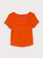 Camiseta Acanalada Naranja para Mujer