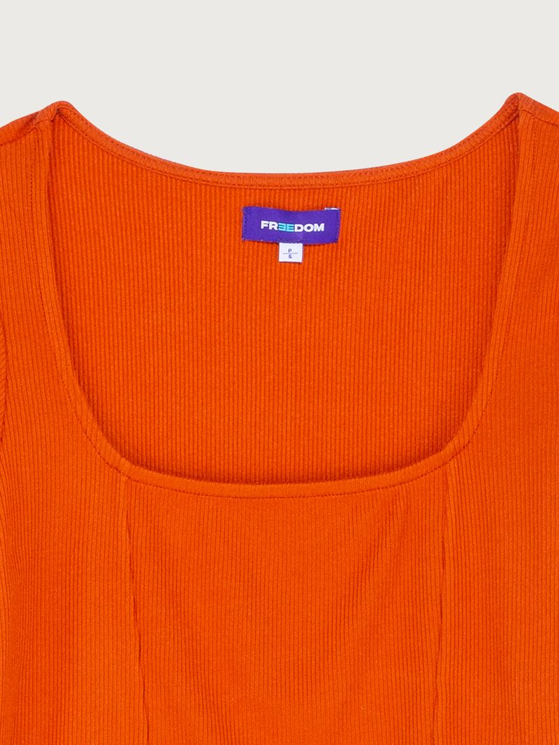 Camiseta Acanalada Naranja para Mujer escote cuadrado