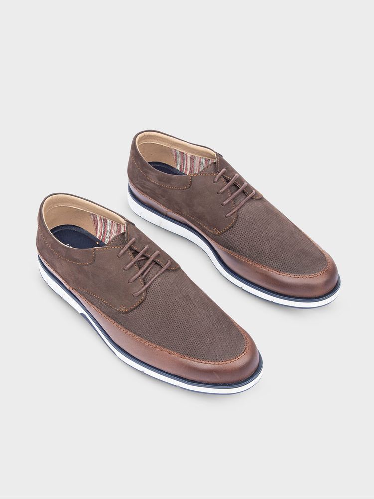 Zapatos Casuales con Pieza Contorno en Contraste en Cuero para Hombre 23981