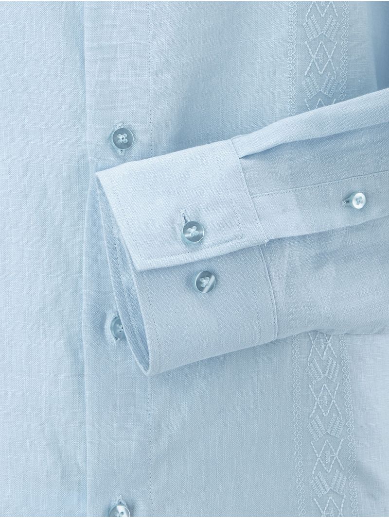Guayabera Messicana Camicia Uomo In Lino E Cotone Maniche Corte - Stile Guayabera Cubano, Vestibilità Regolare, Ideale Per Estate Vestibilità Regolare Bottoni - Foto 6