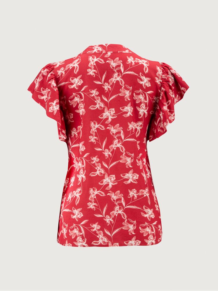 Blusa Estampada Cuello V con Volantes en Sisa para Mujer 32095