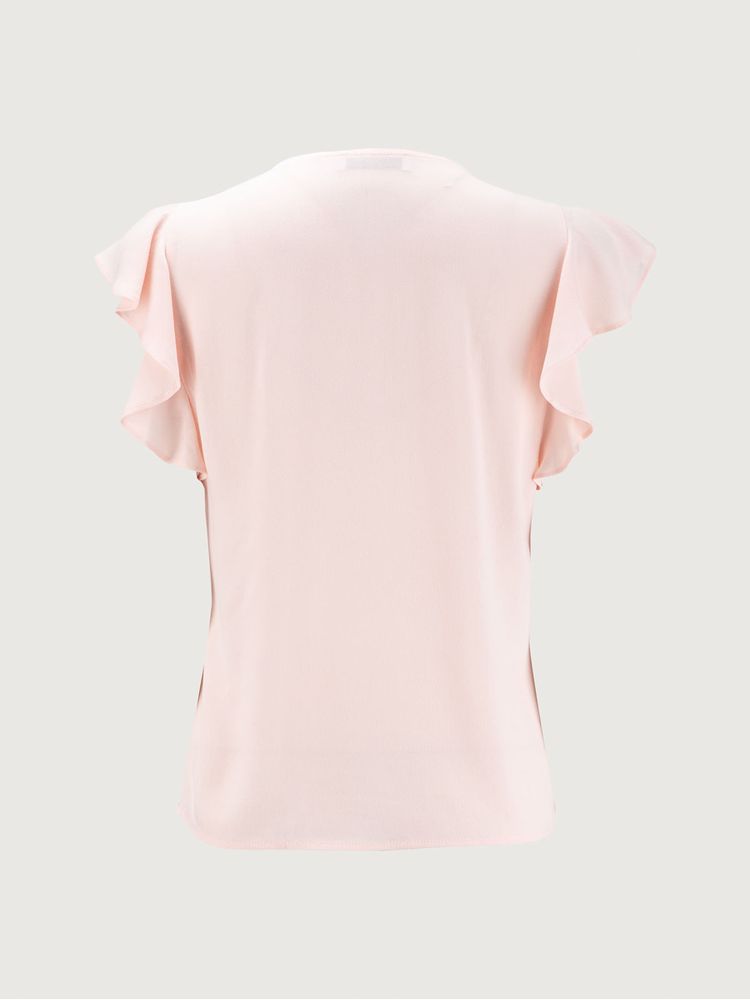 Blusa Cuello Redondo con Volantes en Manga para Mujer 33875