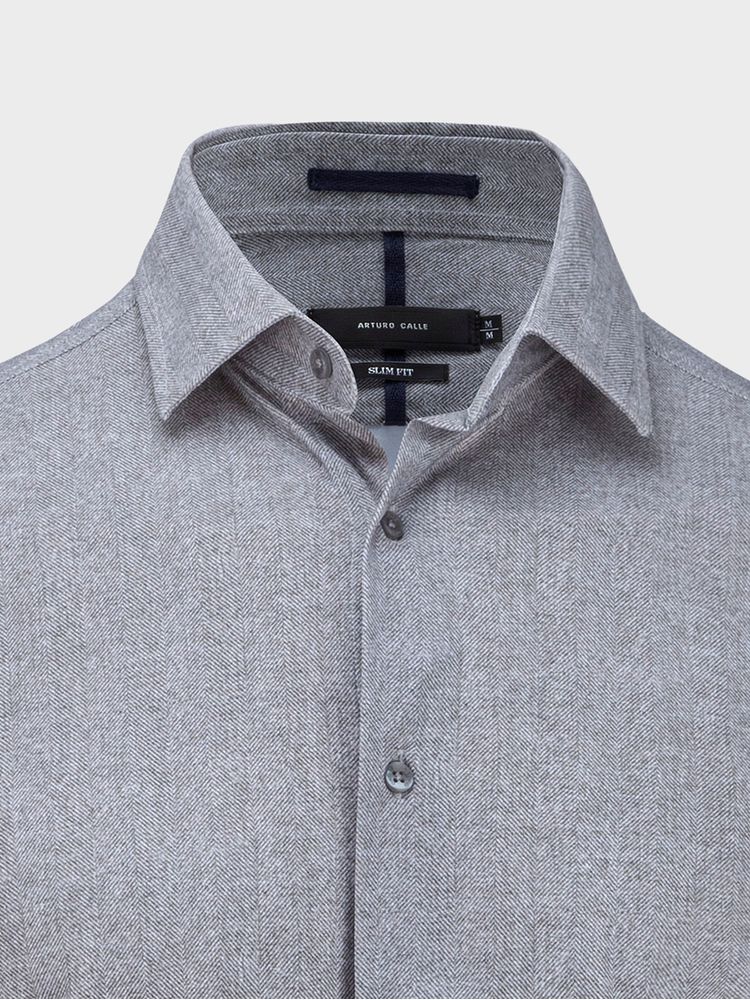 Camicia Business CASAMODA Uomo Comfort Fit Grigio Medio – Puro Cotone Non Stiro, Colletto A Squalo E Tasca – Maniche 72 Cm - 3