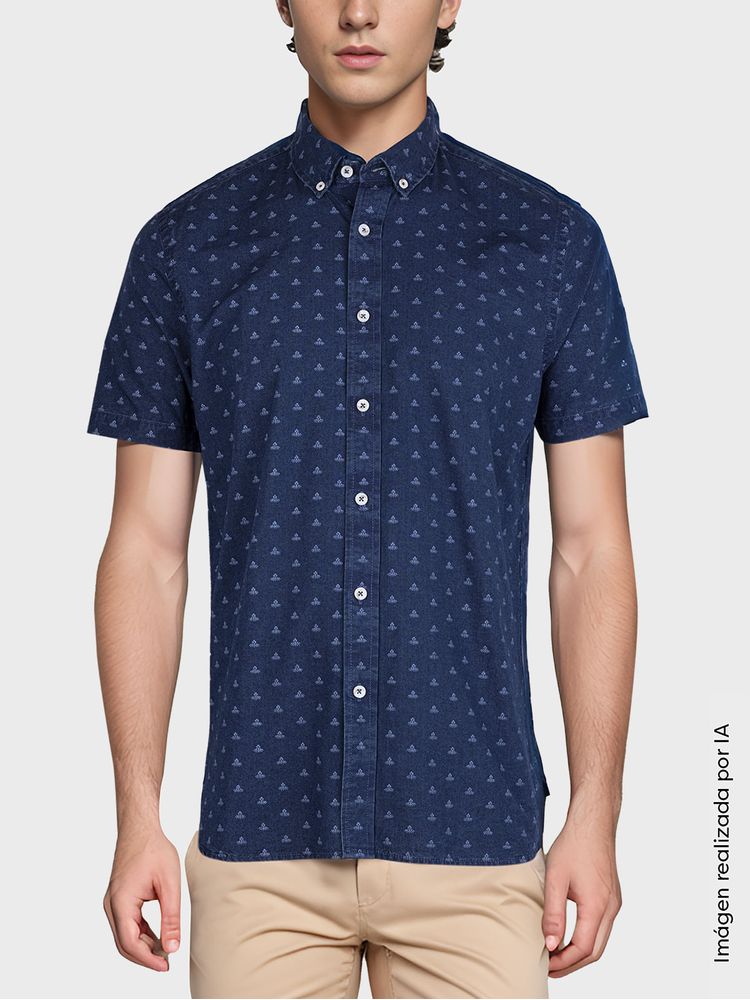 Camisa Denim Manga Corta para Hombre 36333