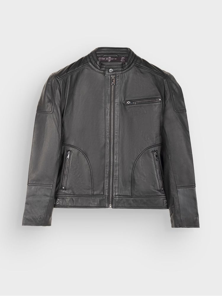 Chaqueta de Cuero con Cuello Militar para Hombre 32398