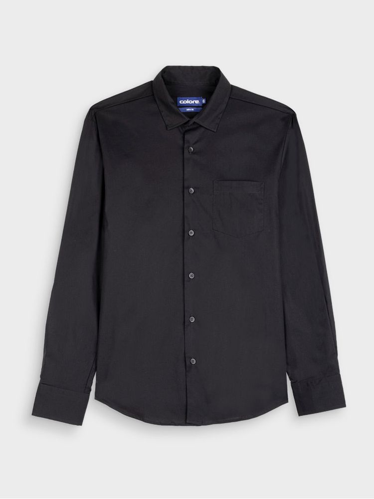Camisa Casual Unicolor Manga Larga para Hombre 12477