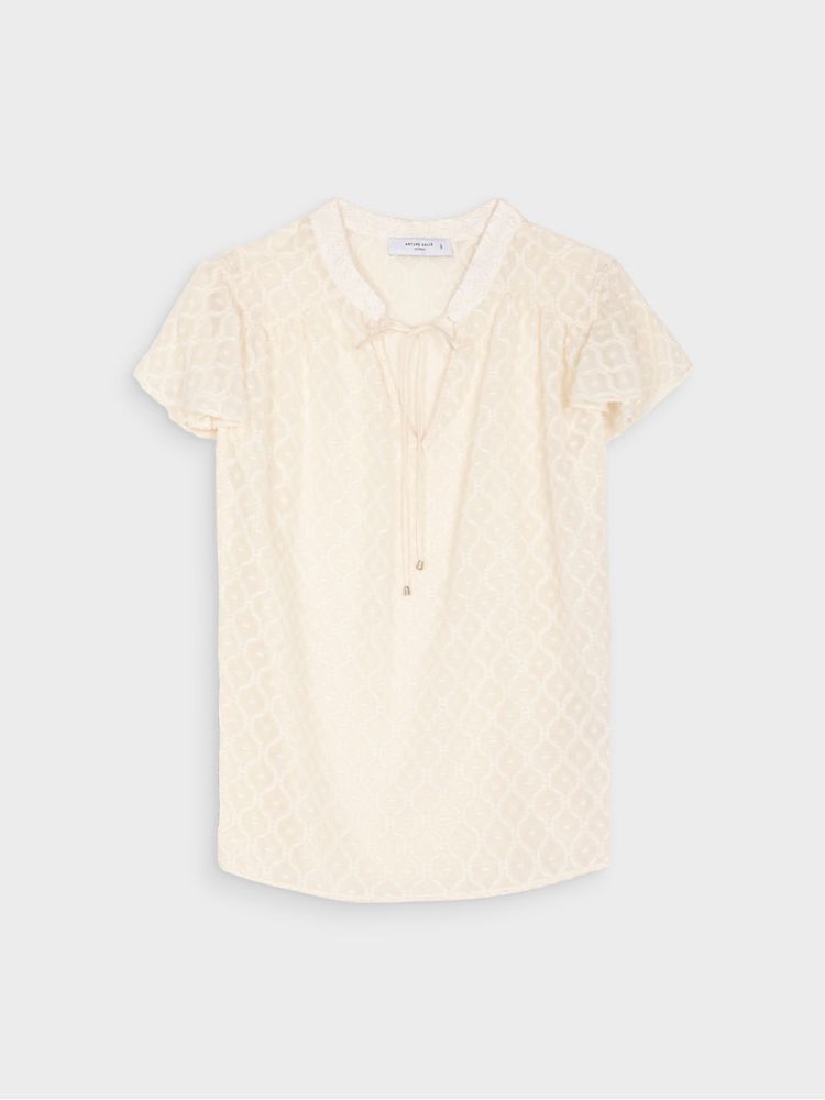 Blusa Cuello V Manga Corta Unicolor para Mujer 41153