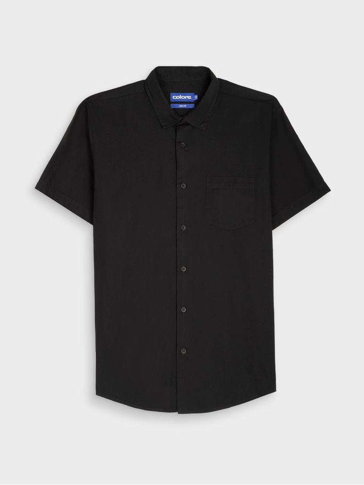 Camisa Casual Unicolor Manga Corta para Hombre 13138