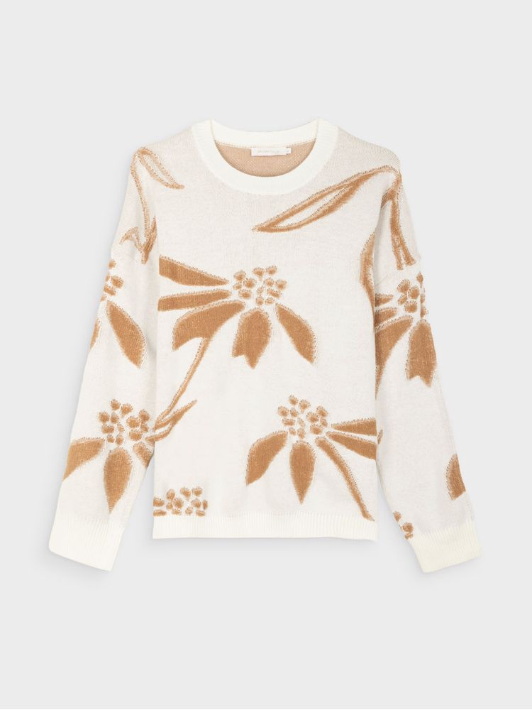 Suéter Cuello Redondo con Motivos Tejidos para Mujer 43711