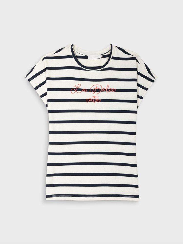 Camiseta Estampada Mujer con Mezcla de Viscosa y Lino 44457