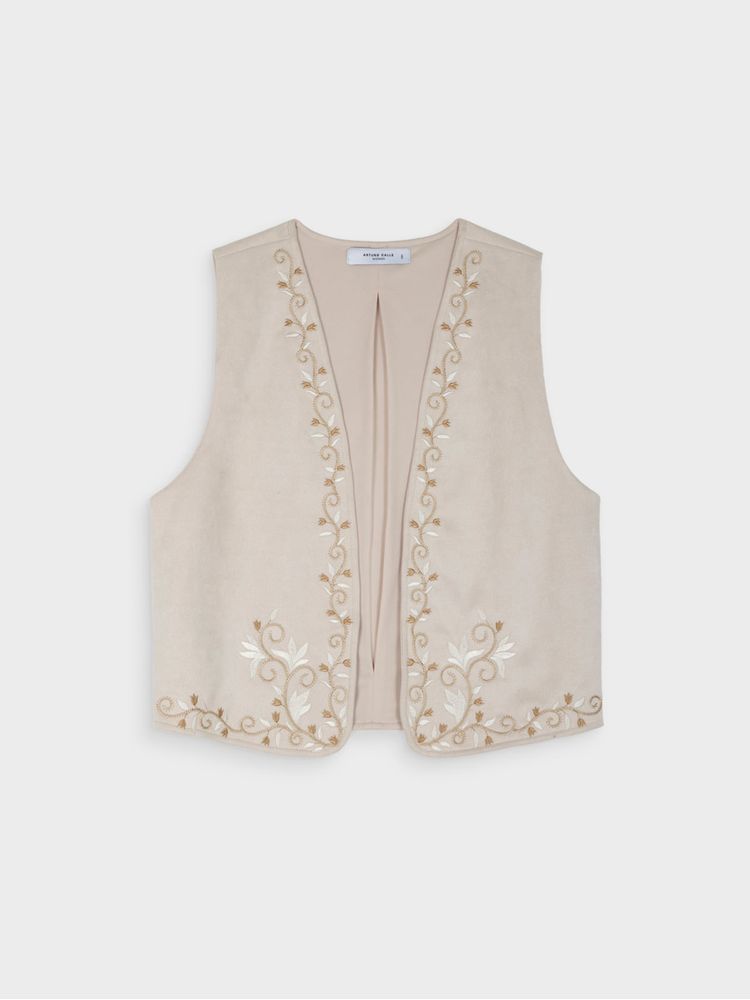 Chaleco Unicolor con Detalle Bordado para Mujer 44488